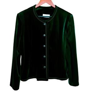 BUTTE KNIT Womens Sz US LARGE 22* Velvet/Velour Green Christmas Blouse Shirt Top